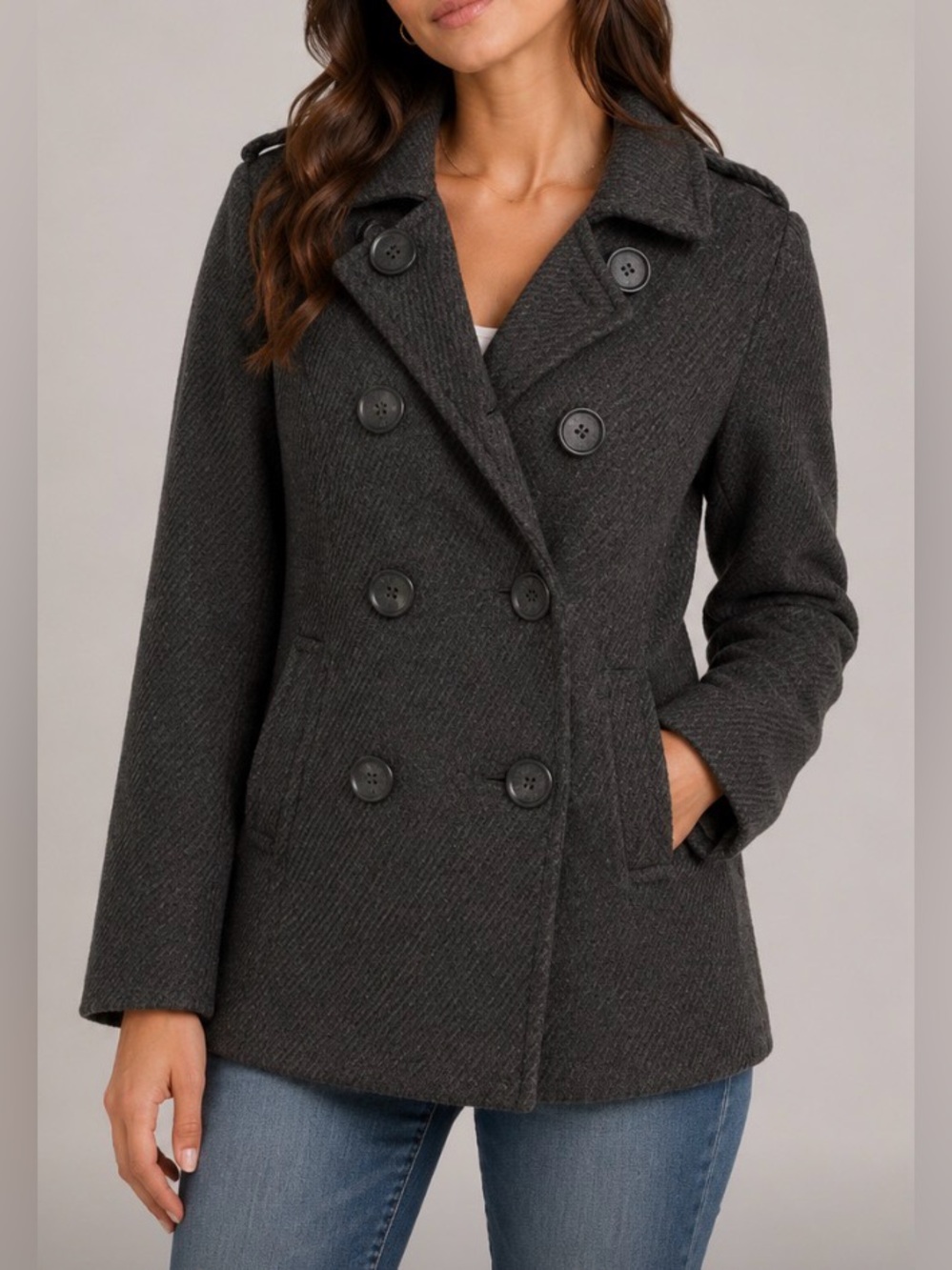 Aeropostale Double-Breasted Gray Pea Coat Size Medium